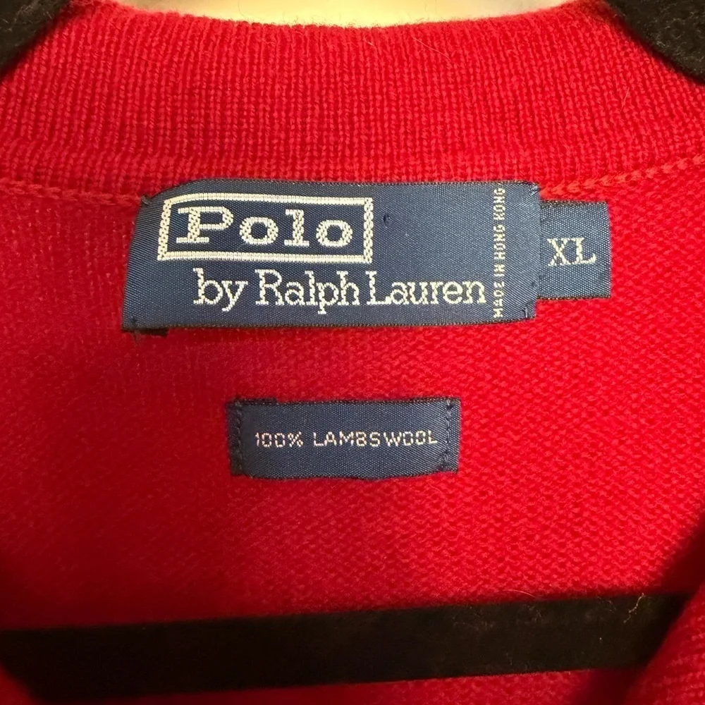 vintage 90s polo ralph lauren 100% wool red pullover polo sweater sz Extra Large
